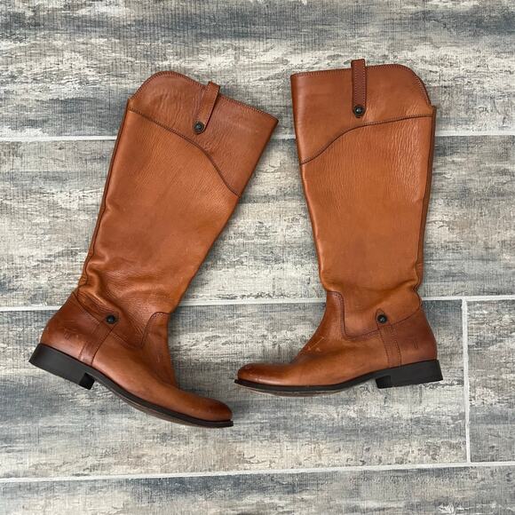 Frye Melissa riding boots Button tall brown leather size 8 Mexico Equestrian - Picture 1 of 13